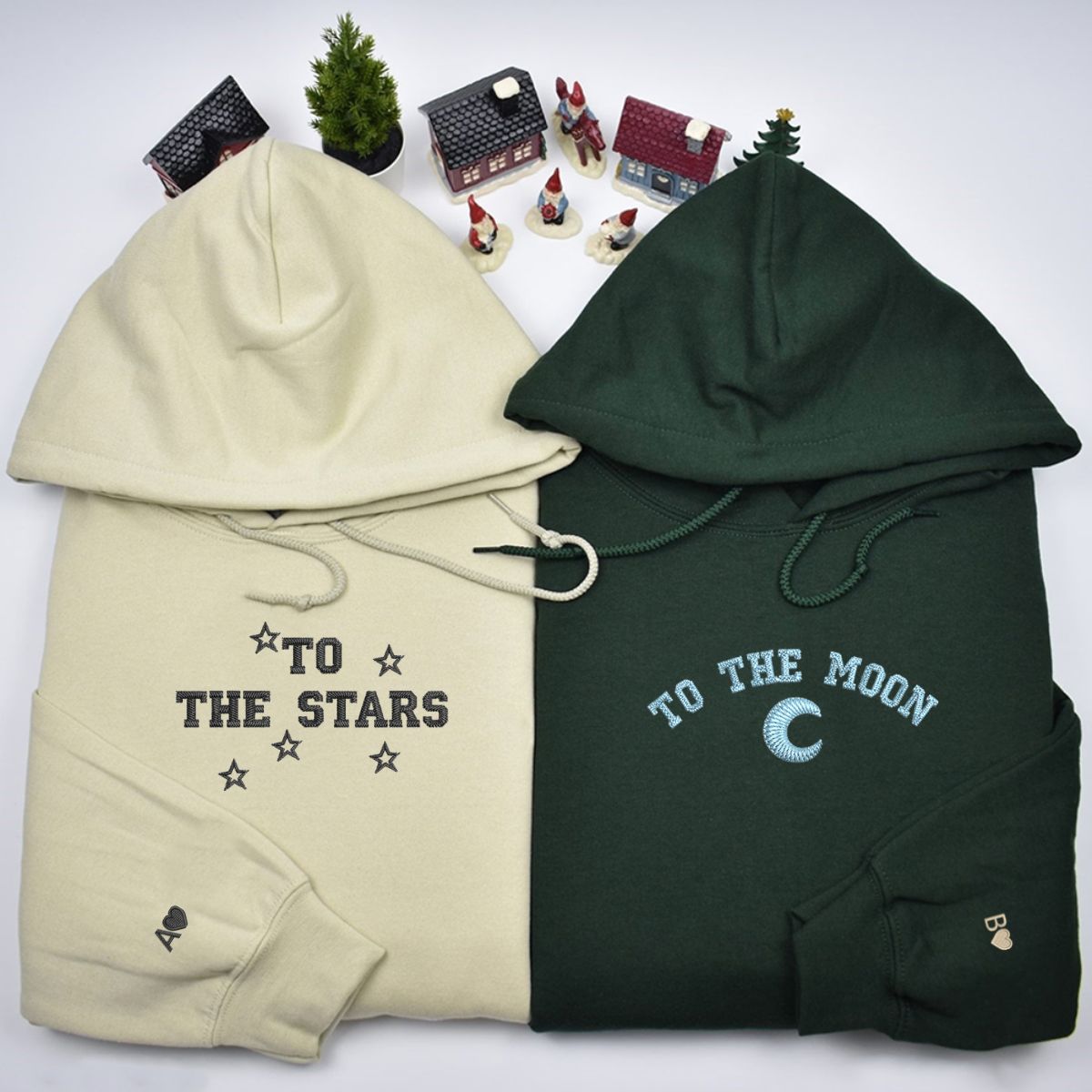 Individuell bestickte passende Hoodies mit Mond- und Sternenmotiv für Paare