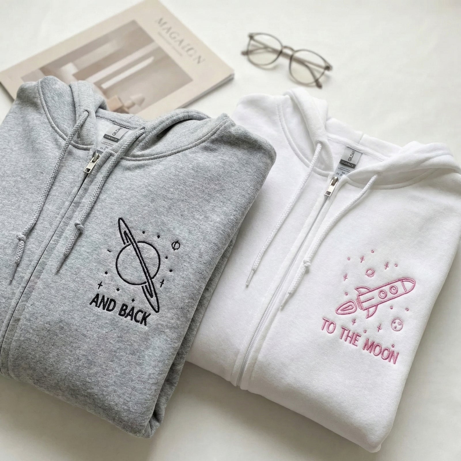 Sweats à capuche brodés personnalisés assortis pour couples