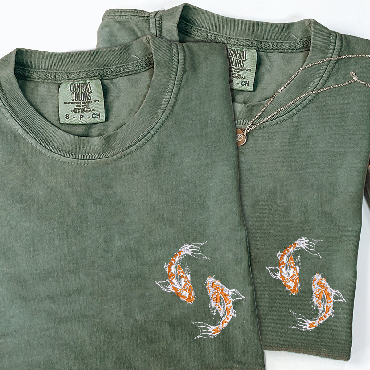 Individuell bestickte Yin & Yang Koi Fisch Passende T-Shirts für Paare