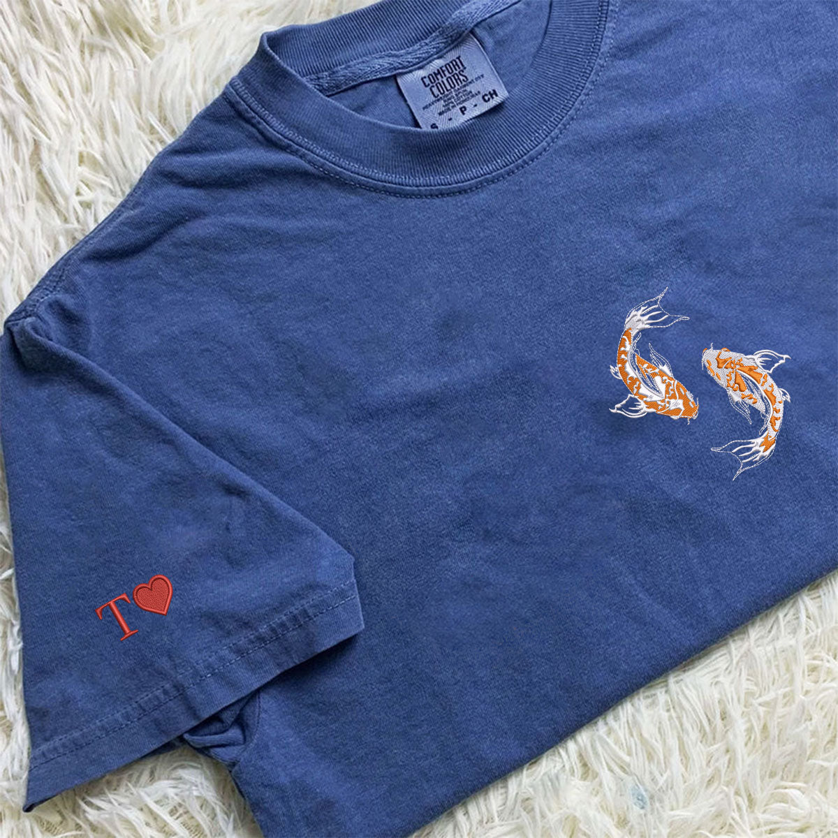Individuell bestickte Yin & Yang Koi Fisch Passende T-Shirts für Paare
