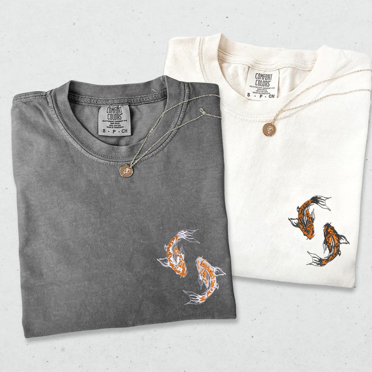 Individuell bestickte Yin & Yang Koi Fisch Passende T-Shirts für Paare