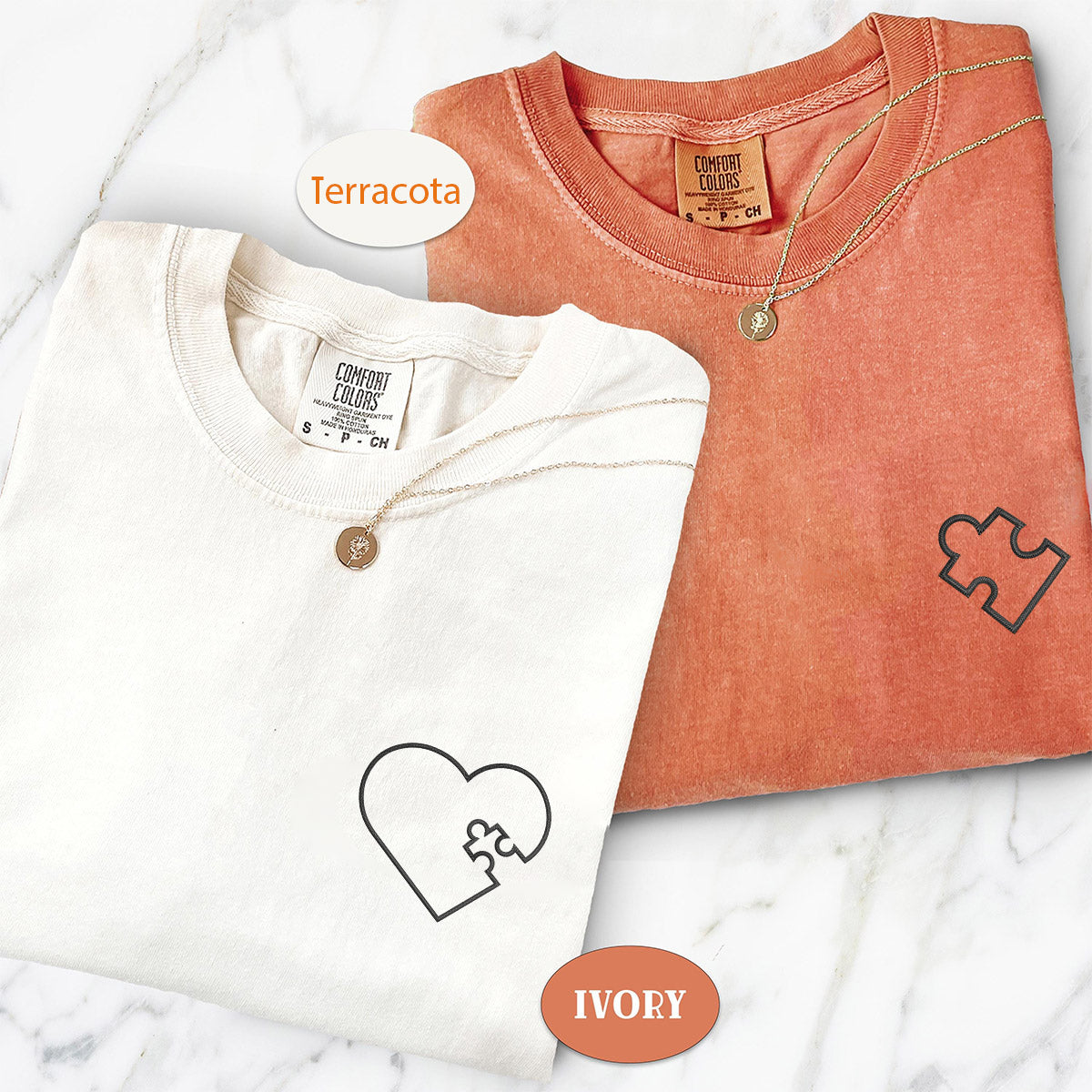 T-shirts brodés personnalisés assortis « You Complete Me Heart Puzzle » pour couples