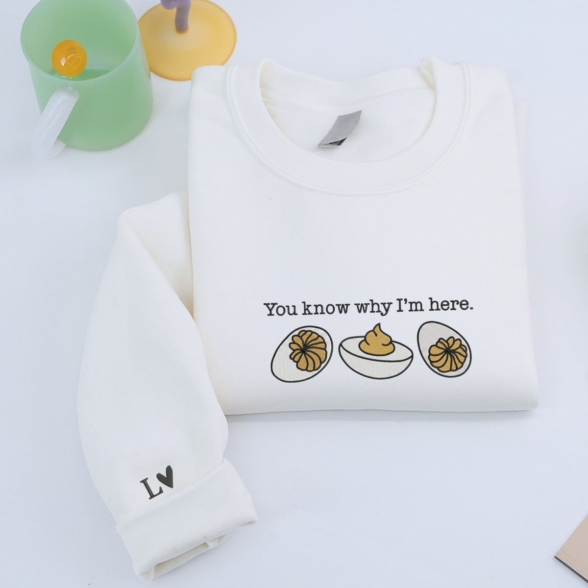 Custom Embroidered You Know Why I’m Here Hoodie | Funny Deviled Eggs Thanksgiving Sweatshirt – Cozy Fall Foodie Gift