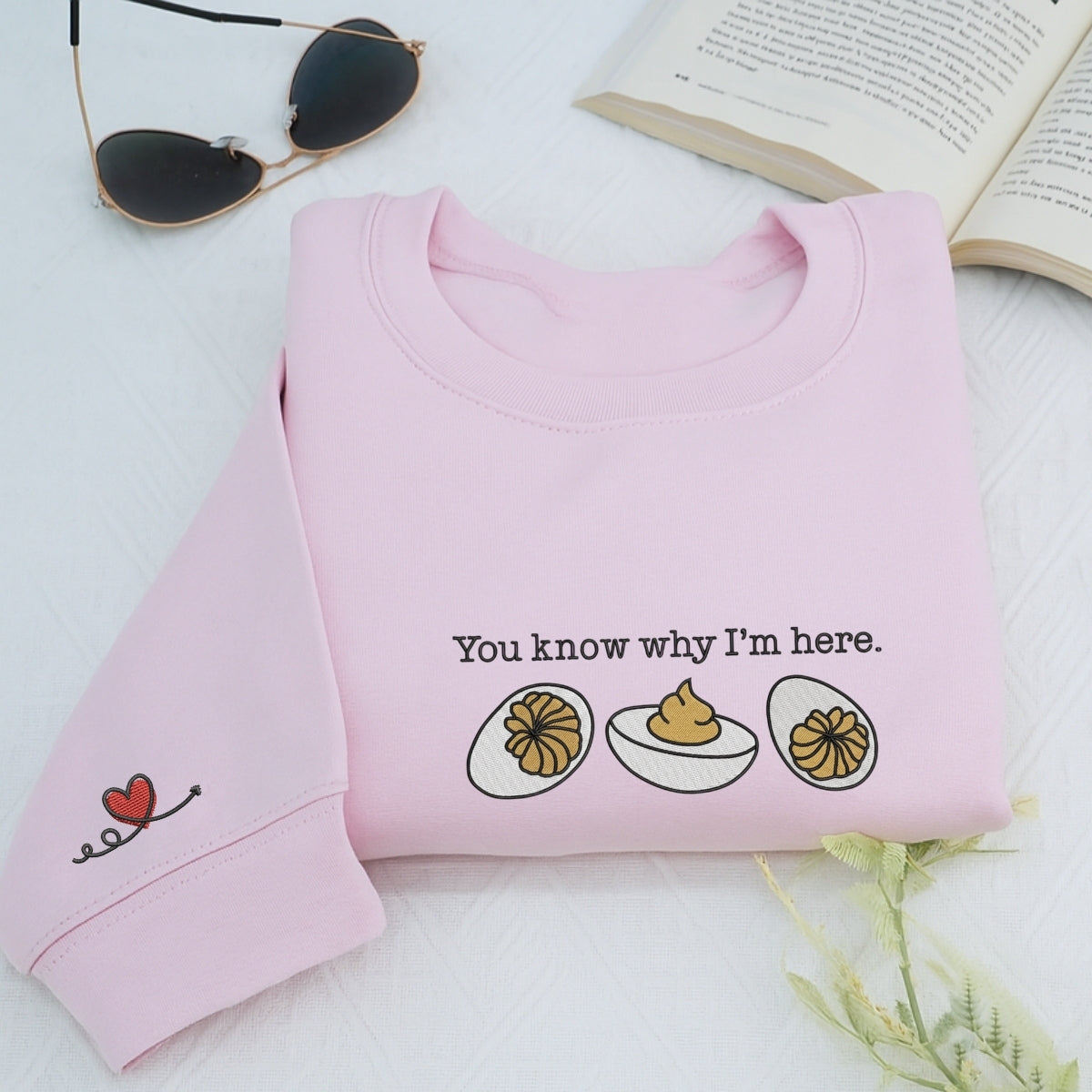 Custom Embroidered You Know Why I’m Here Hoodie | Funny Deviled Eggs Thanksgiving Sweatshirt – Cozy Fall Foodie Gift