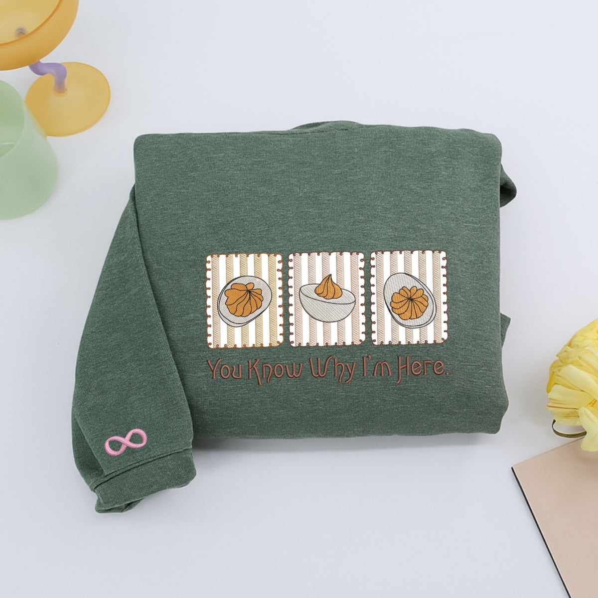 Custom Embroidered You Know Why I’m Here Thanksgiving Hoodie | Funny Deviled Egg Sweatshirt – Cozy Fall Foodie Gift