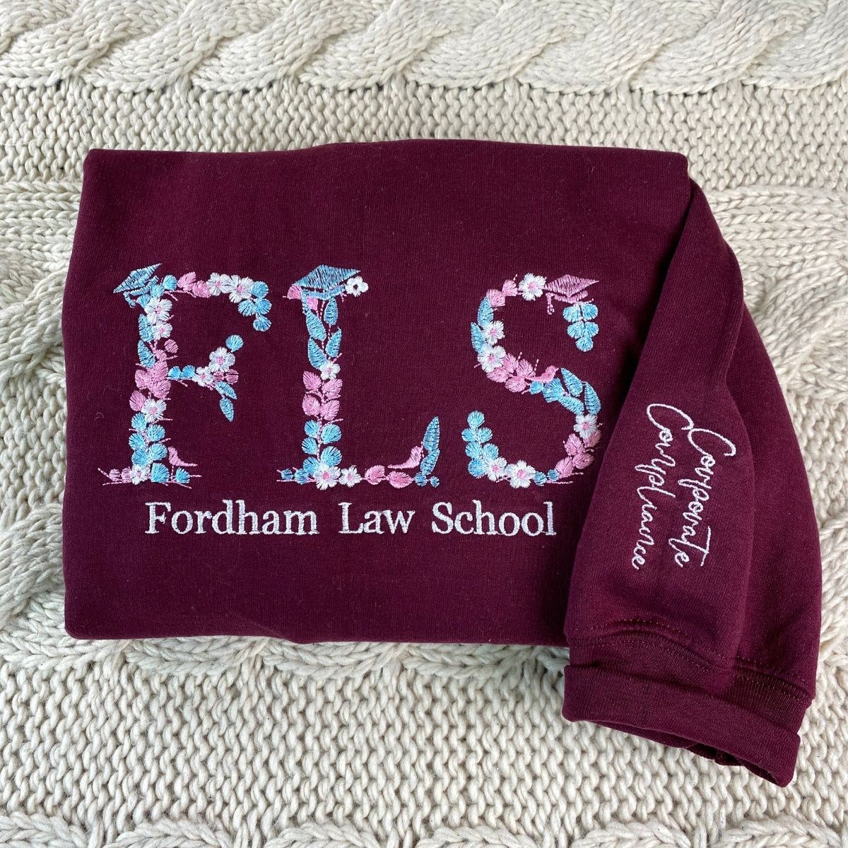 Custom Floral University Hoodies - College Embroidered Sweatshirts - Personalized Student Gift