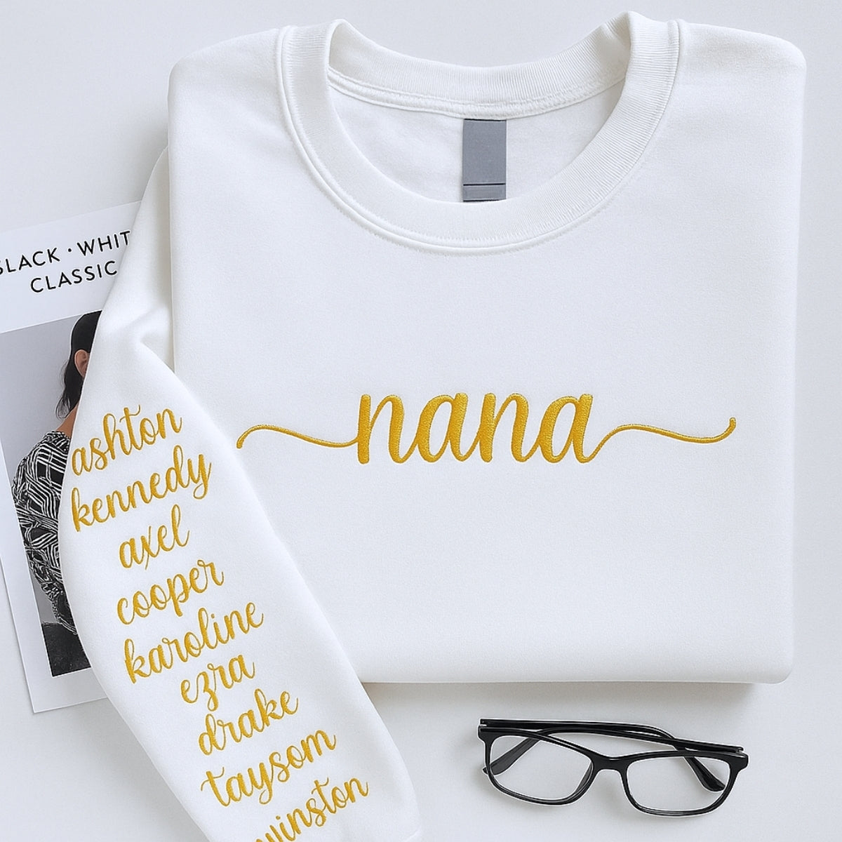 Custom Grandchildren Names Sweatshirt - Nana Hoodie with Kids Names Embroidered - Personalized Grandma Gift