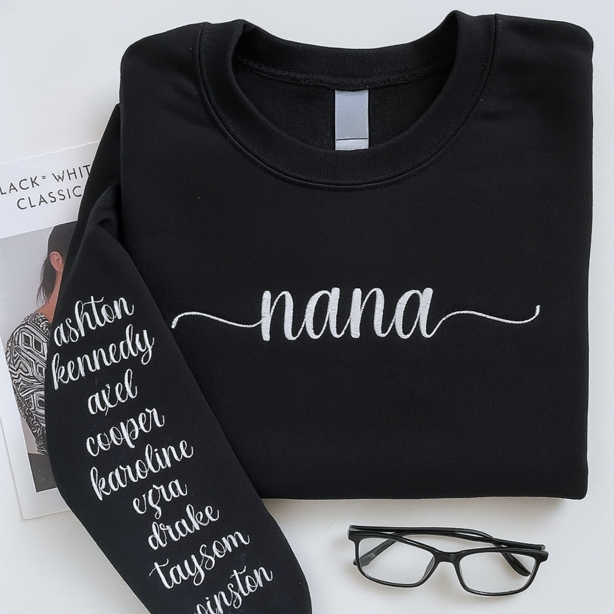 Custom Grandchildren Names Sweatshirt - Nana Hoodie with Kids Names Embroidered - Personalized Grandma Gift