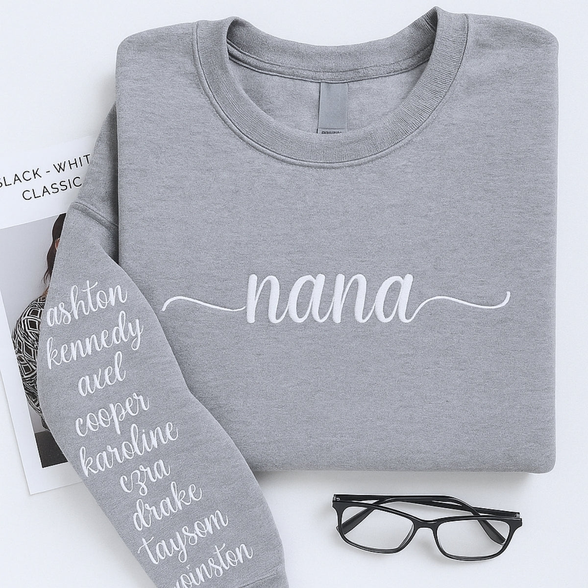 Custom Grandchildren Names Sweatshirt - Nana Hoodie with Kids Names Embroidered - Personalized Grandma Gift