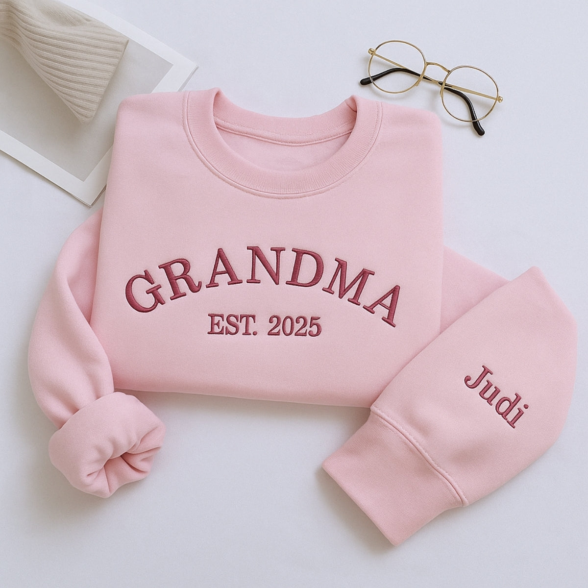 Custom Grandma Hoodie - Varsity EST Embroidered Grandchildren Names - Perfect Family Gift