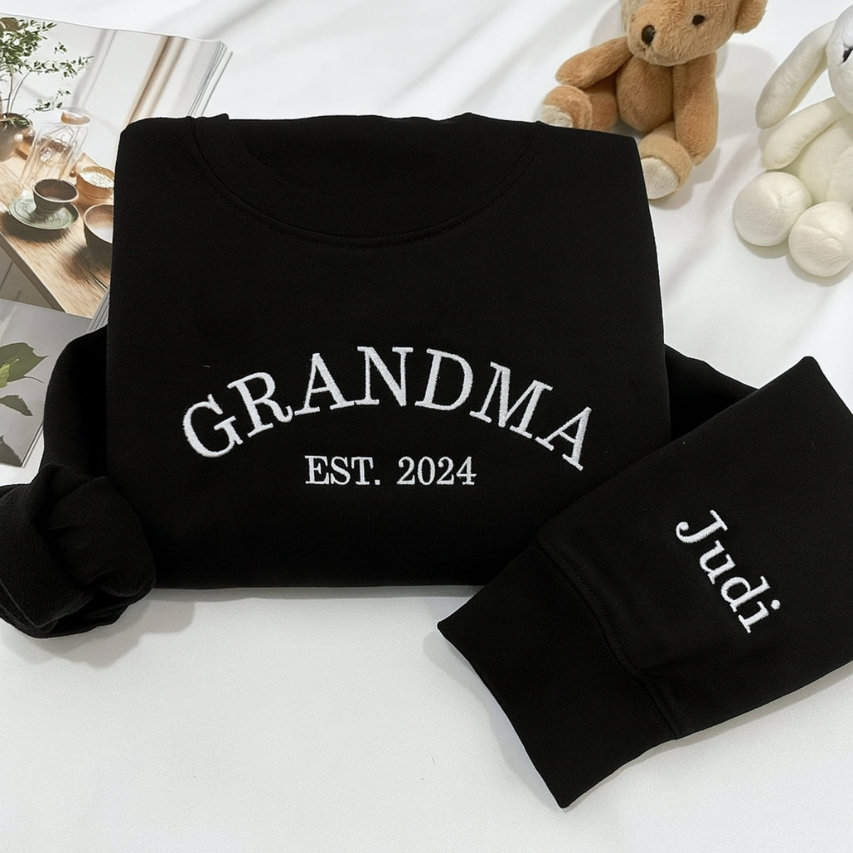 Custom Grandma Hoodie - Varsity EST Embroidered Grandchildren Names - Perfect Family Gift
