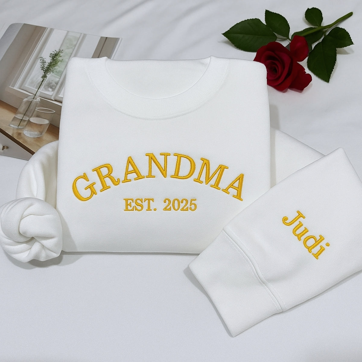 Custom Grandma Hoodie - Varsity EST Embroidered Grandchildren Names - Perfect Family Gift