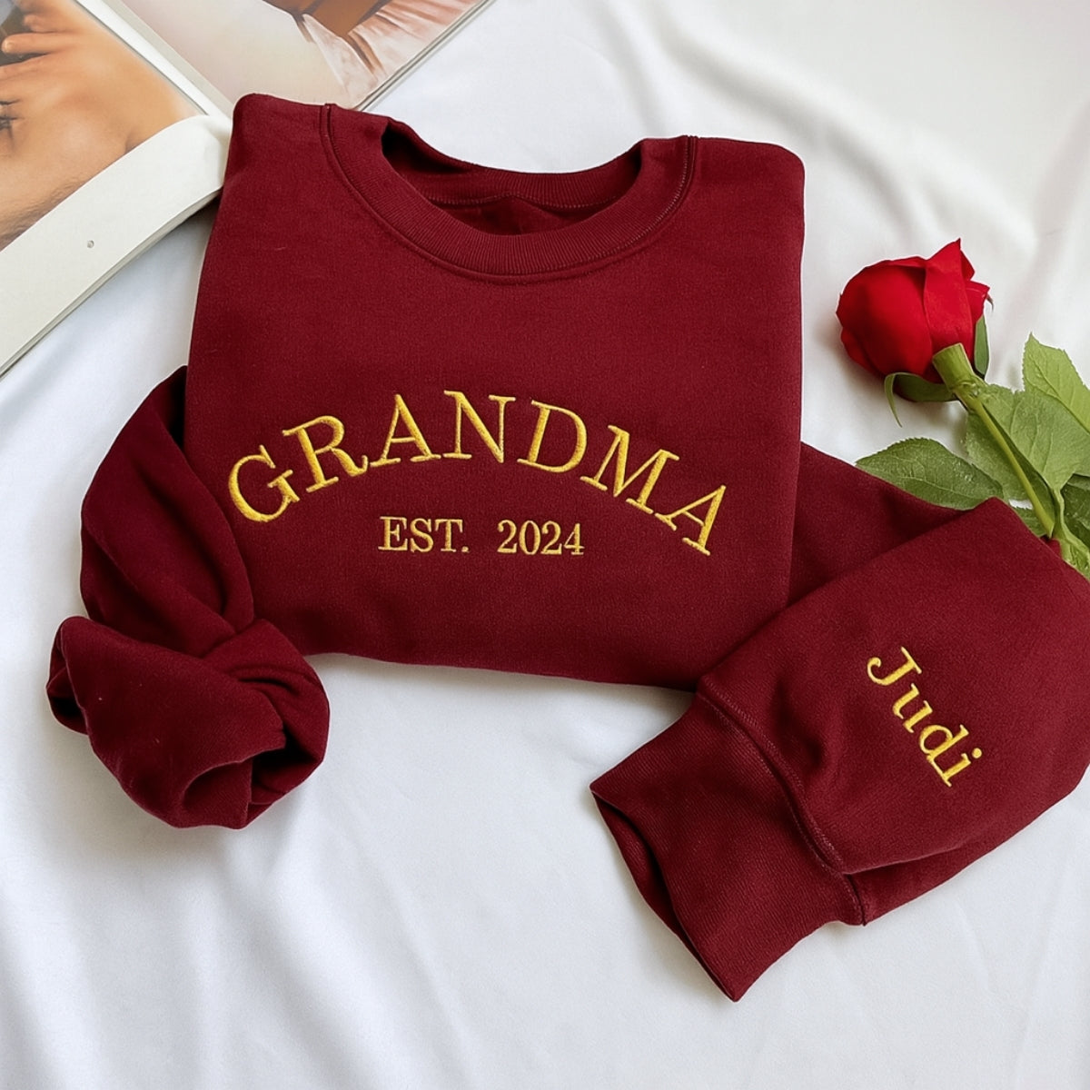 Custom Grandma Hoodie - Varsity EST Embroidered Grandchildren Names - Perfect Family Gift