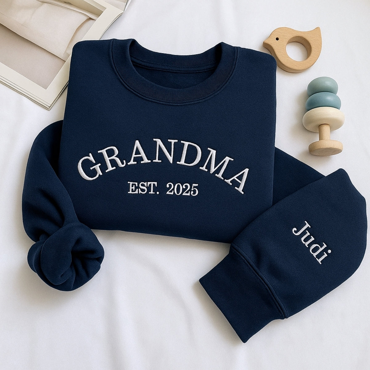 Custom Grandma Hoodie - Varsity EST Embroidered Grandchildren Names - Perfect Family Gift