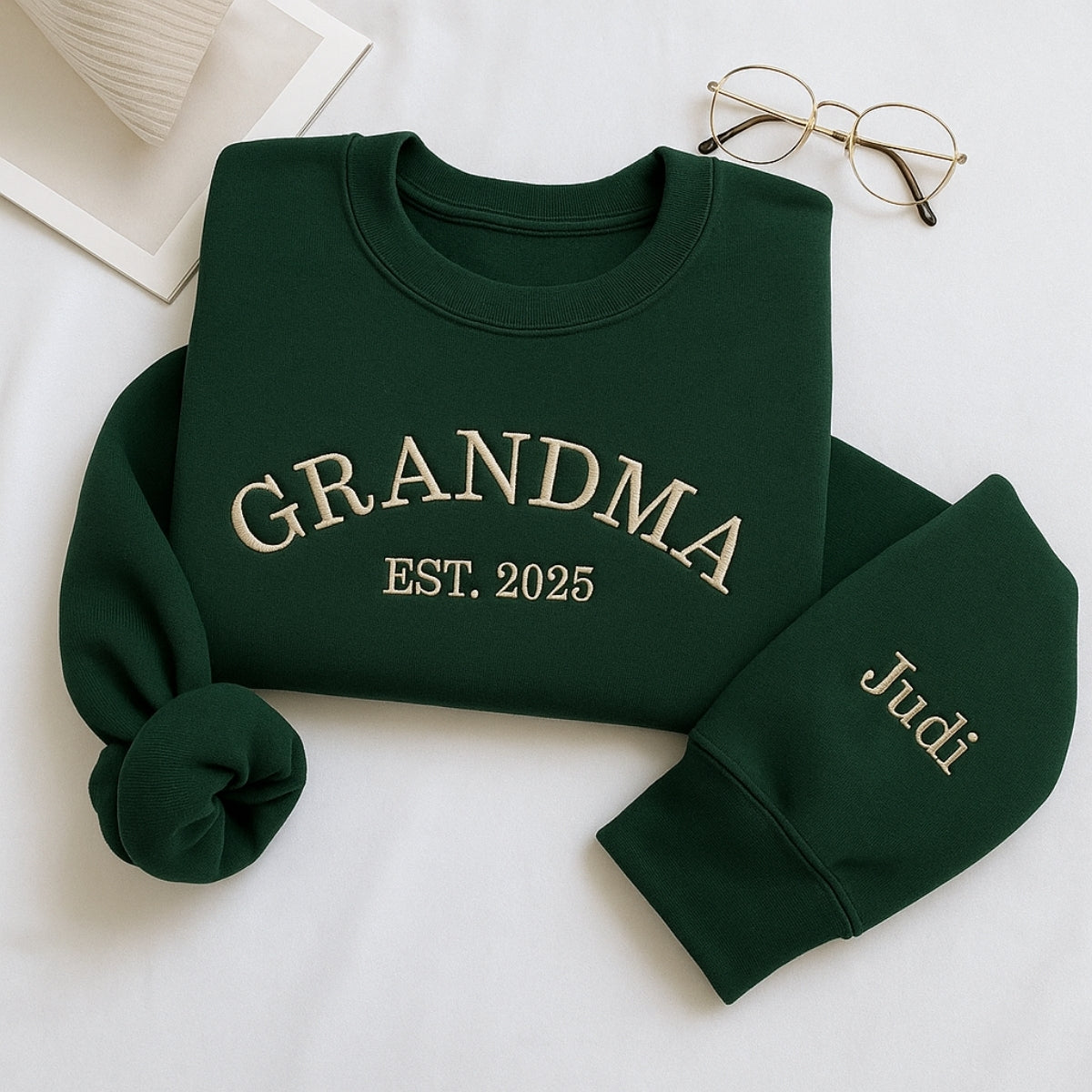 Custom Grandma Hoodie - Varsity EST Embroidered Grandchildren Names - Perfect Family Gift