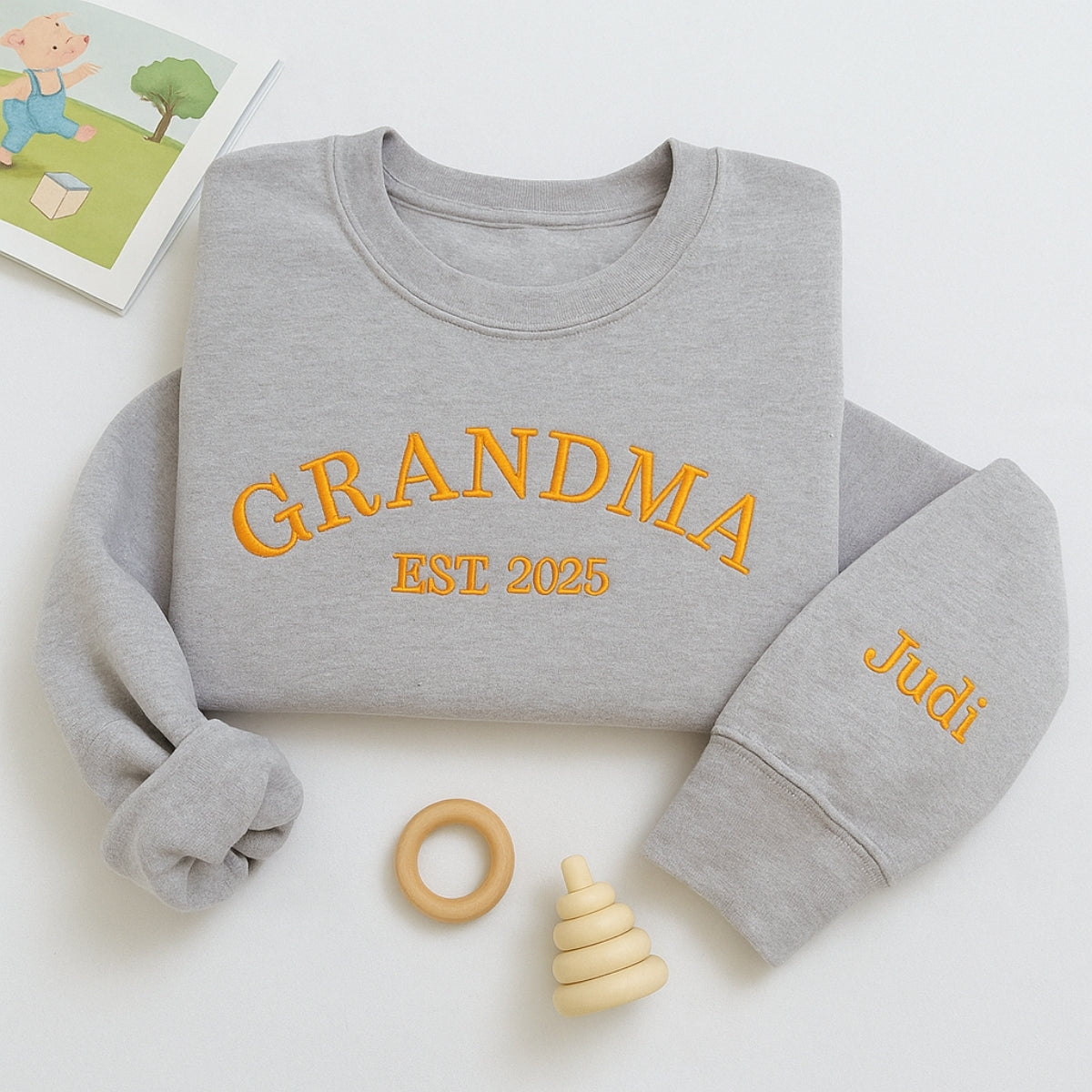 Custom Grandma Hoodie - Varsity EST Embroidered Grandchildren Names - Perfect Family Gift