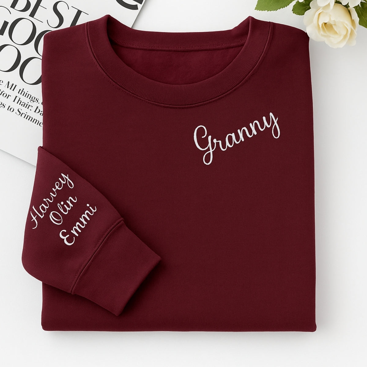 Custom Granny Hoodies - Personalized Grandchildren Names Embroidered Sweatshirts - Grandma Gift