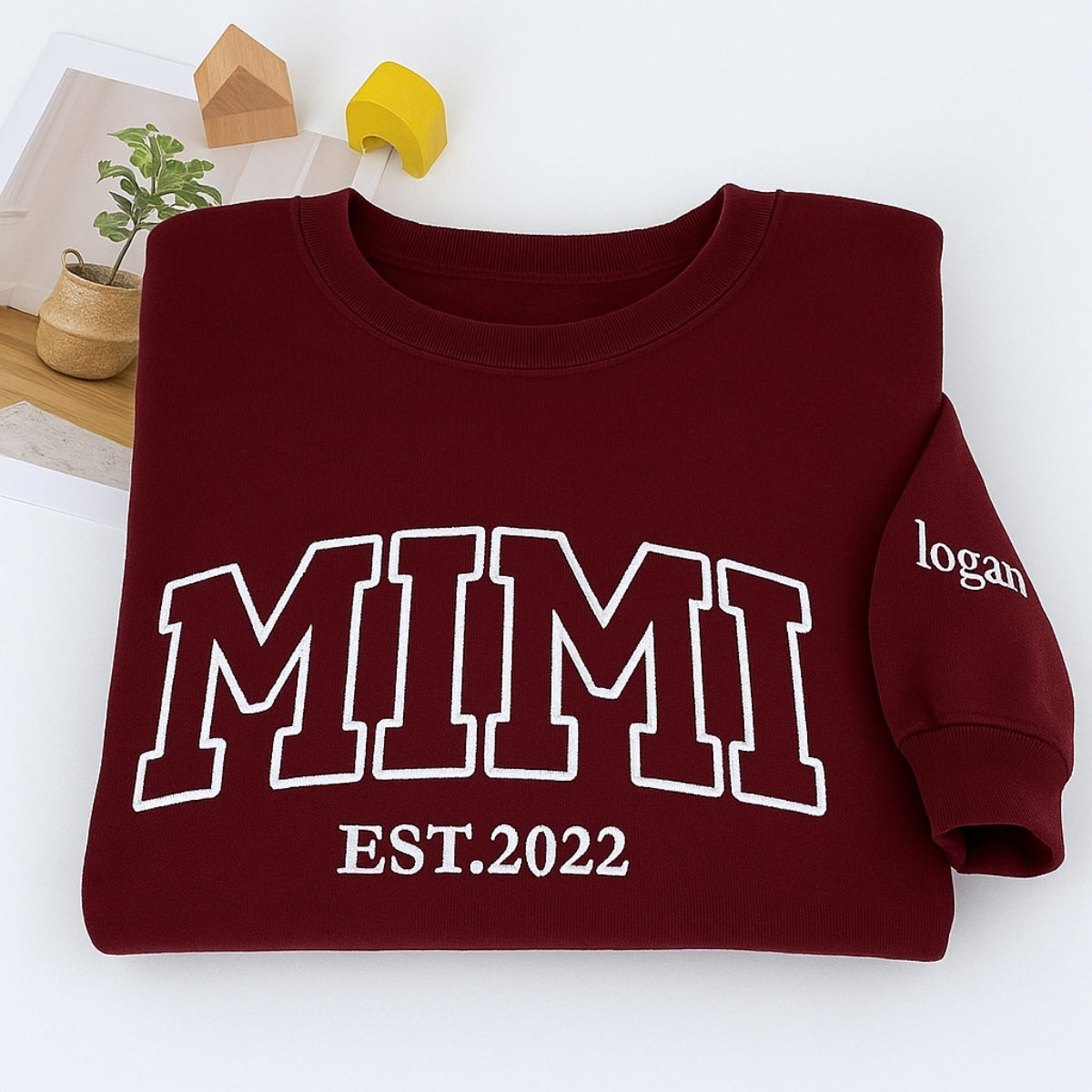 Custom Mimi Sweatshirts with EST Year & Names - Personalized Grandma Varsity Crewneck Gift