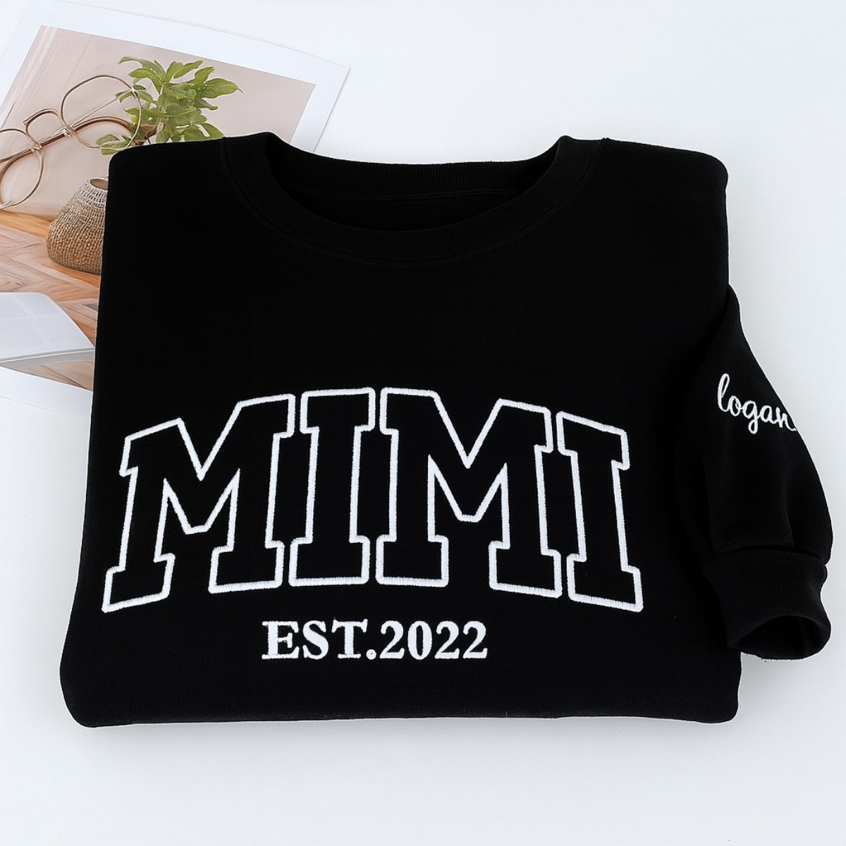 Custom Mimi Sweatshirts with EST Year & Names - Personalized Grandma Varsity Crewneck Gift