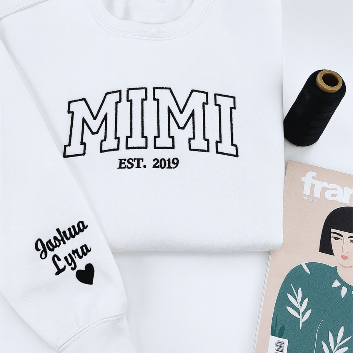 Custom Mimi Sweatshirts with EST Year & Names - Personalized Grandma Varsity Crewneck Gift