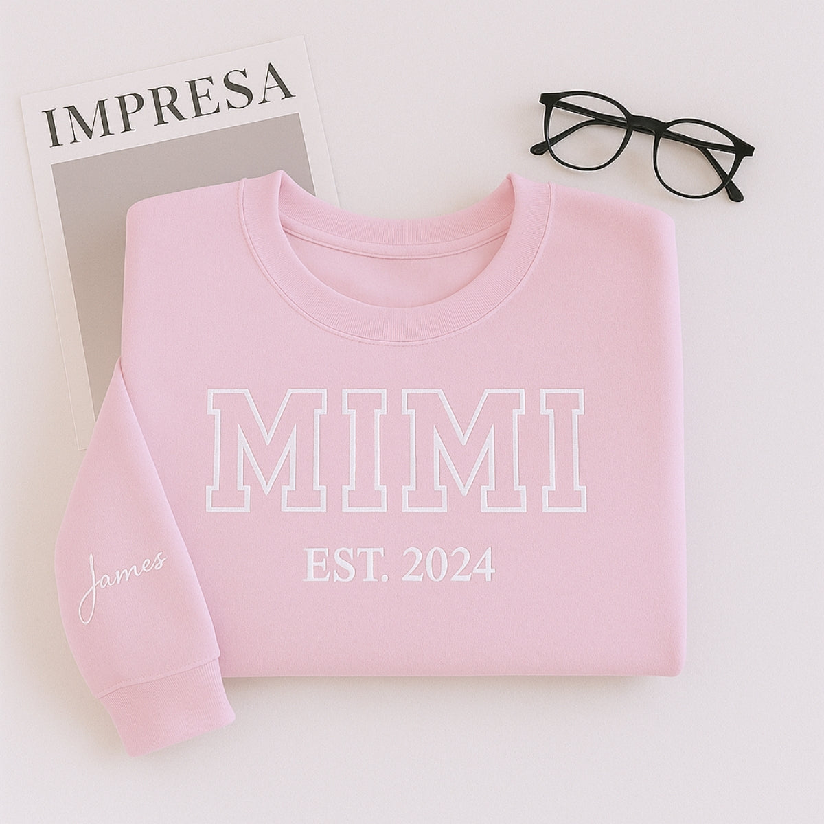 Custom Mimi Sweatshirts with EST Year & Names - Personalized Grandma Varsity Crewneck Gift