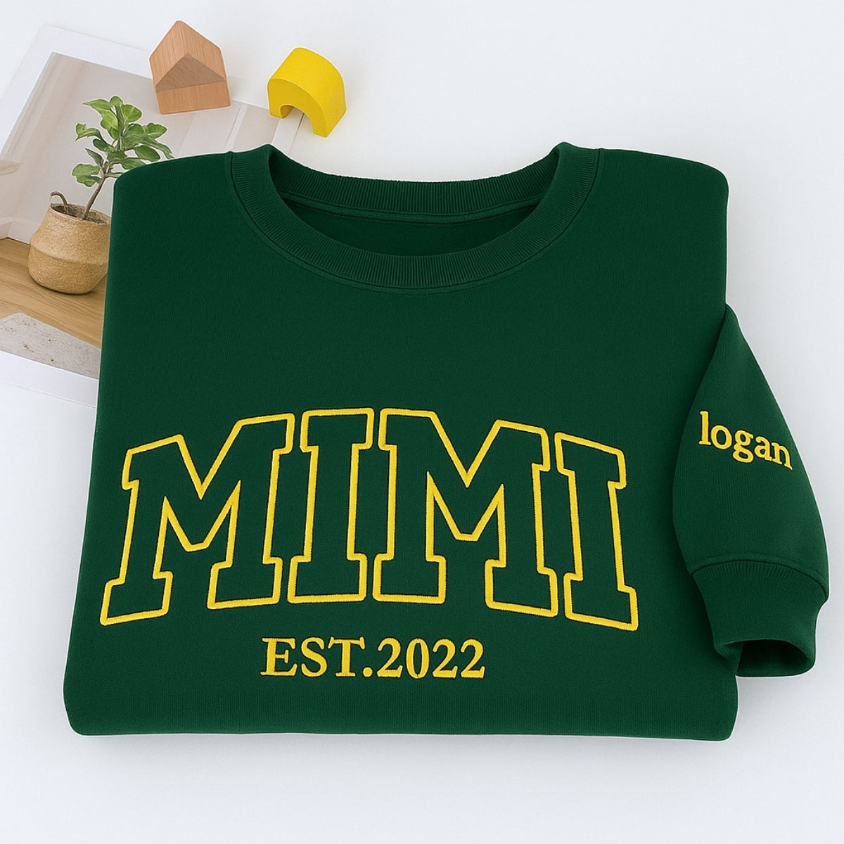Custom Mimi Sweatshirts with EST Year & Names - Personalized Grandma Varsity Crewneck Gift