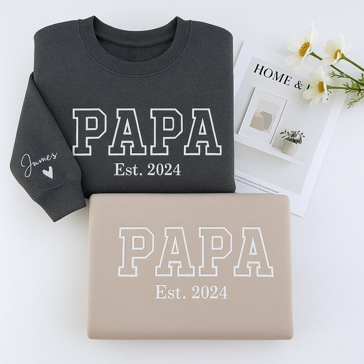 Custom Papa EST Hoodie - Varsity Style Embroidered - Perfect New Grandpa Gift