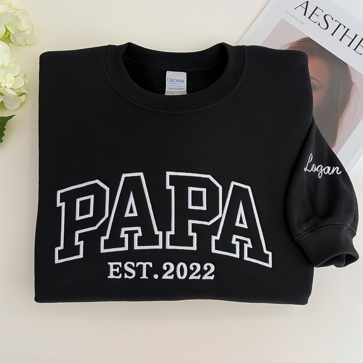 Custom Papa Varsity Sweatshirt - EST Embroidered Grandpa Gift - Father's Day Present