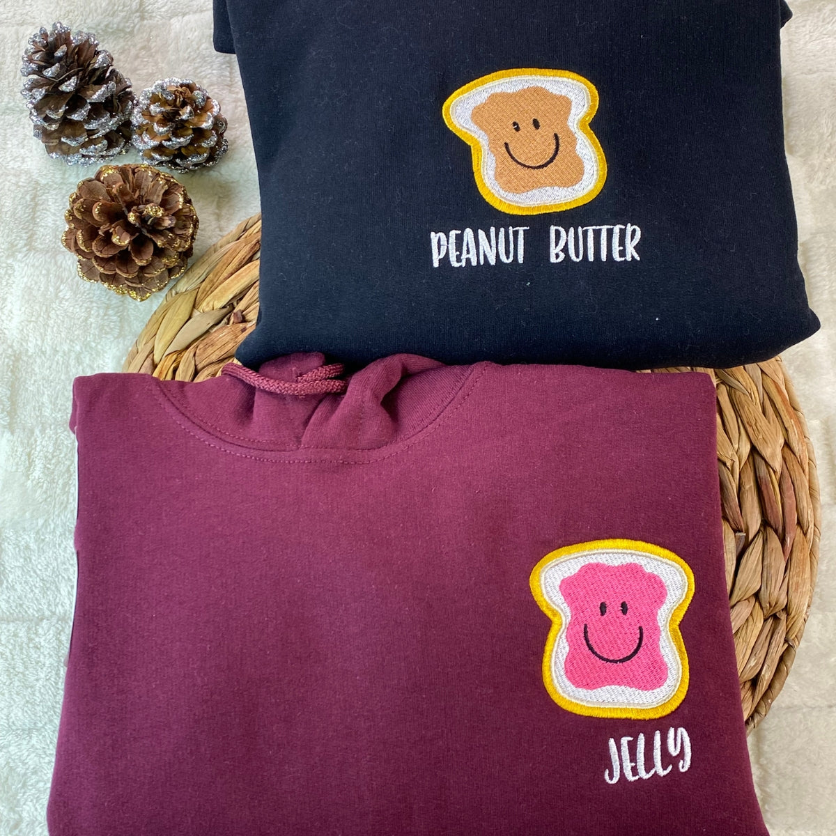 Benutzerdefinierte Erdnussbutter und Gelee paar bestickt Hoodie