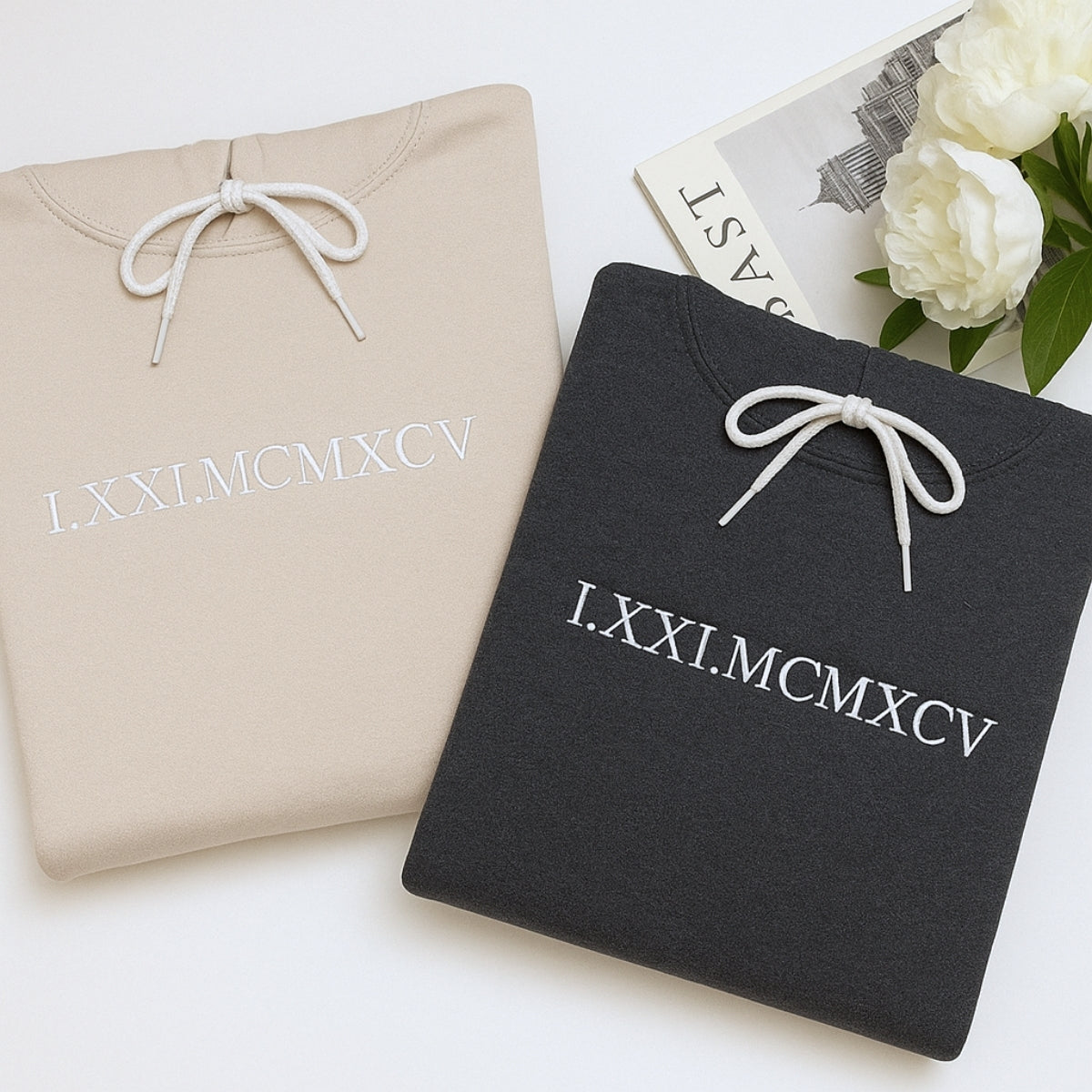 Individuell bestickte Engel- und Dämonenkatze-Kapuzenpullover für Paare