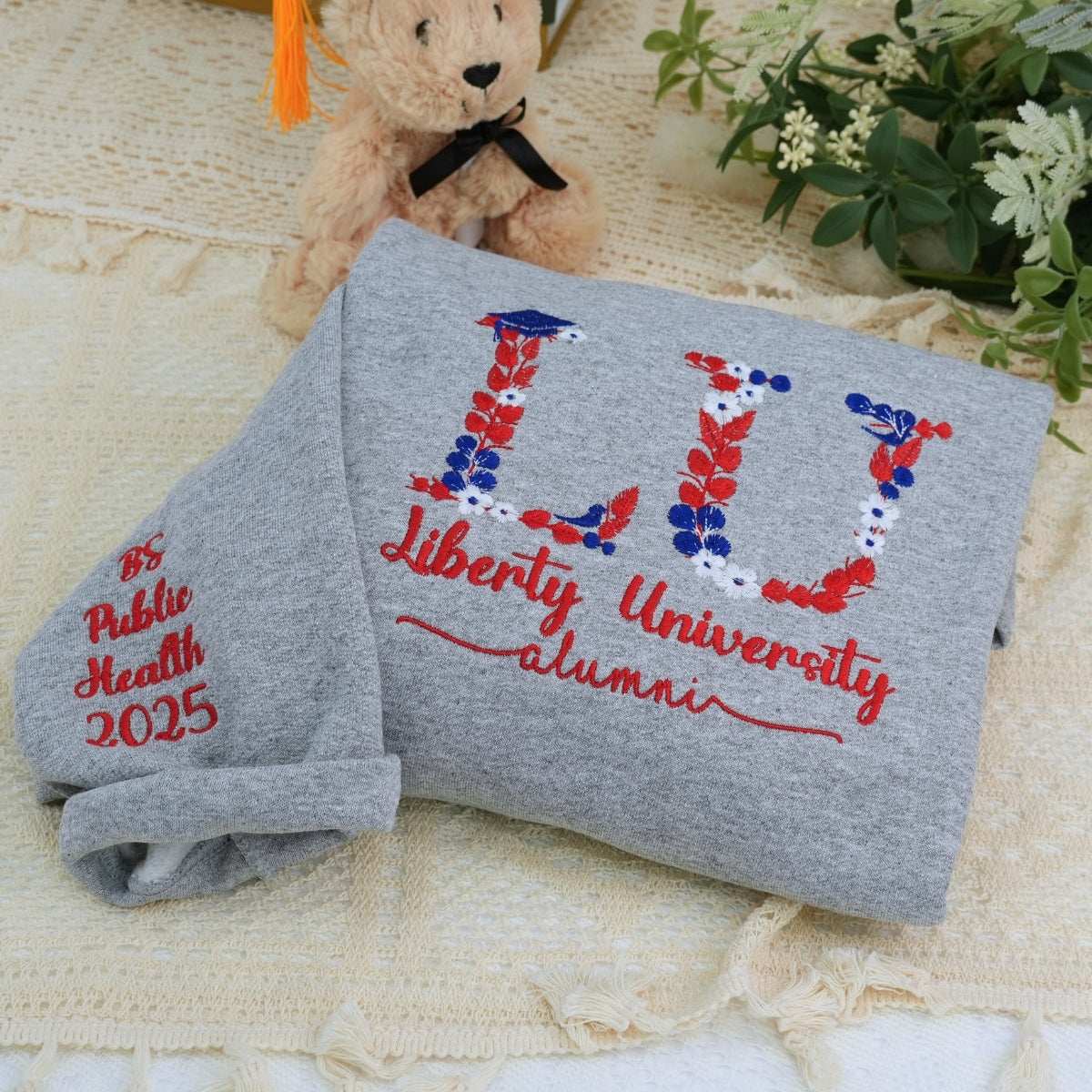 Custom School Hoodies - Floral Embroidered University Sweatshirts - Perfect Student Graduation Gift