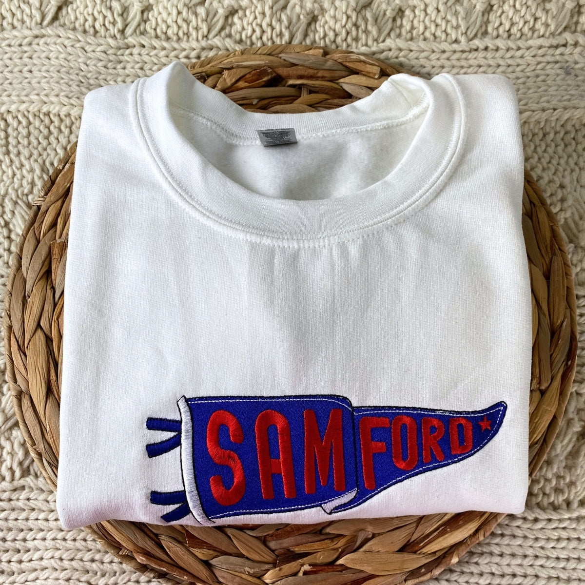 Custom School Pennant Sweatshirts - Vintage University Embroidered Apparel - Alumni Gift