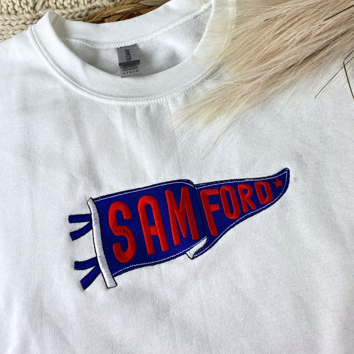 Custom School Pennant Sweatshirts - Vintage University Embroidered Apparel - Alumni Gift