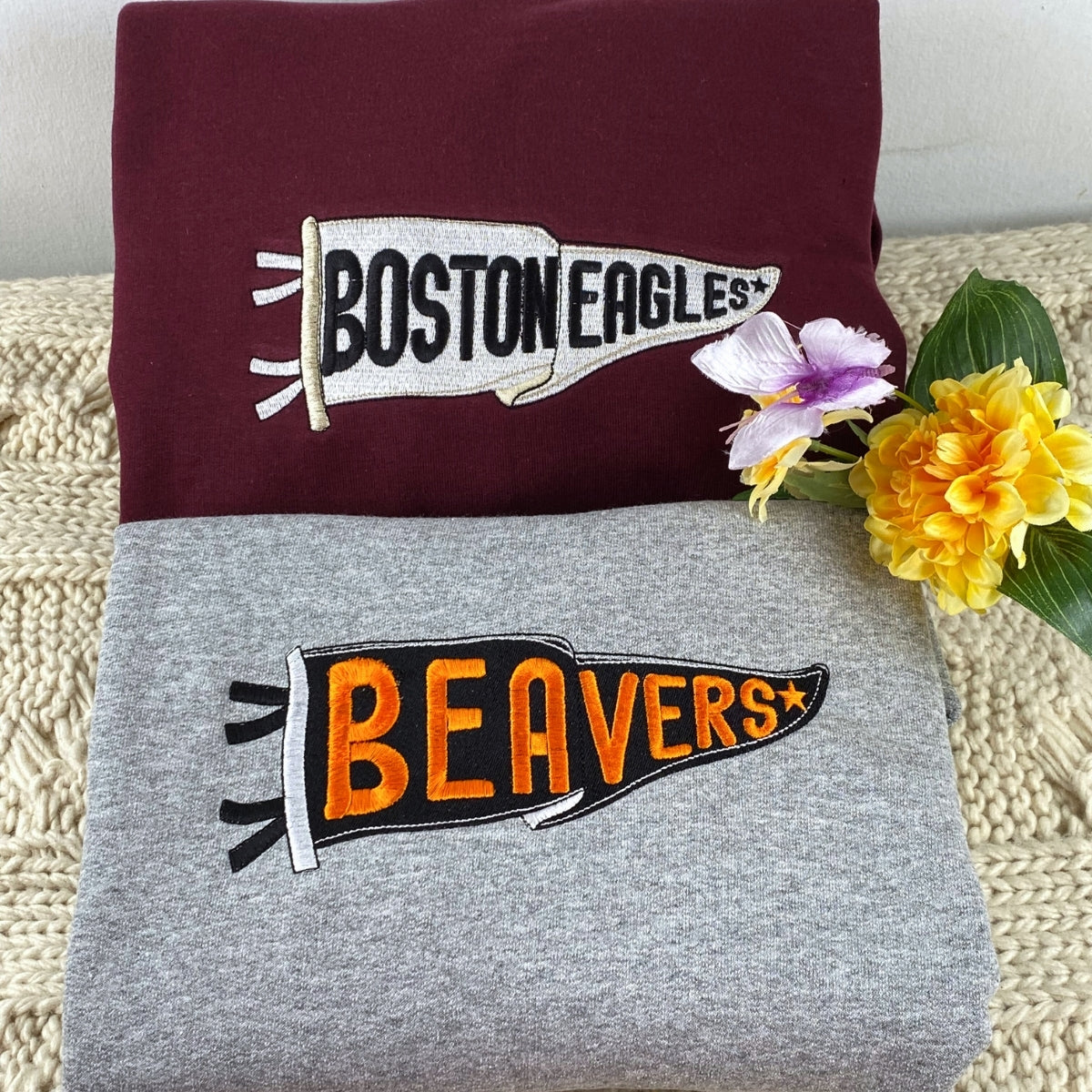 Custom School Pennant Sweatshirts - Vintage University Embroidered Apparel - Alumni Gift