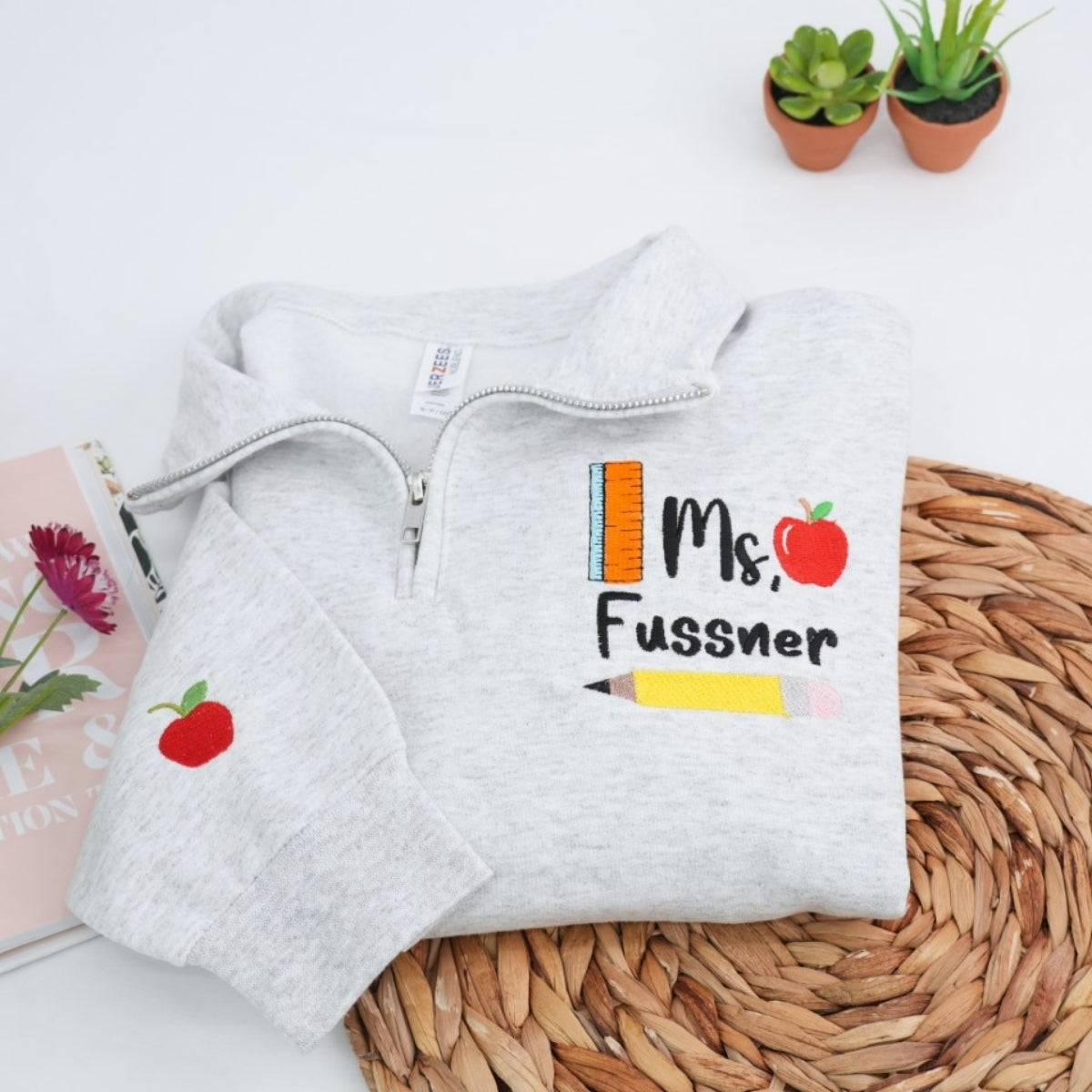 Custom Teacher Quarter Zip - Personalized Ms Embroidered Pullover - Education Professional Gift