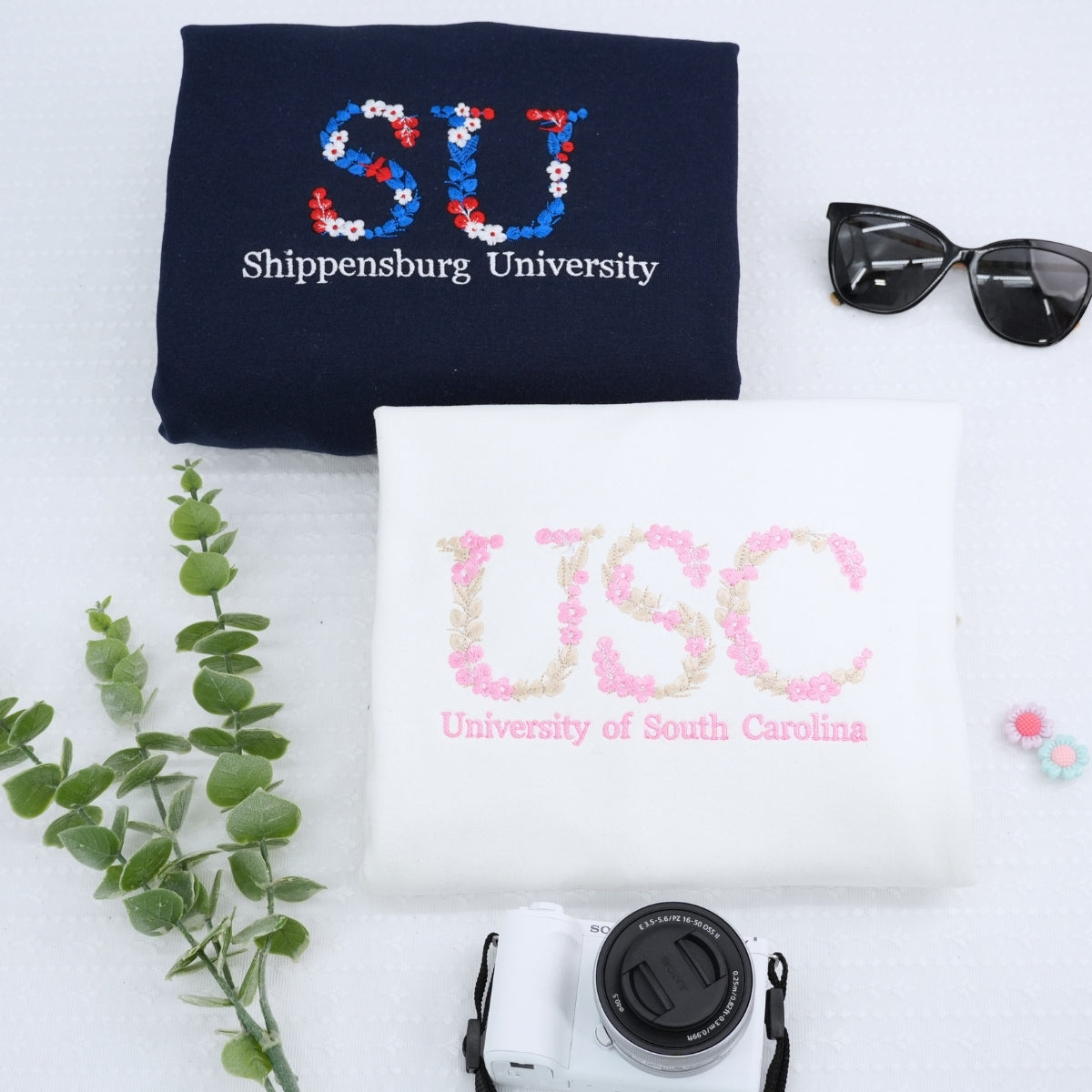 Custom University Hoodies with Floral Letters - College Graduation Sweatshirts - Personalized School Spirit