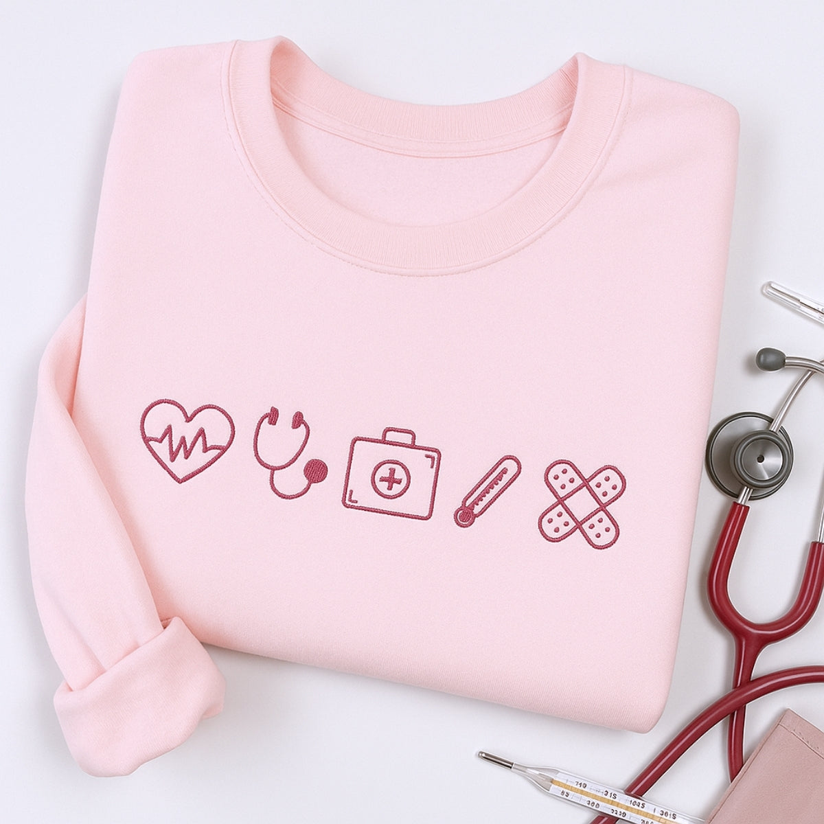 Cute Medical Symbols Hoodies - Healthcare Worker Embroidered Sweatshirts - Nurse Gift
