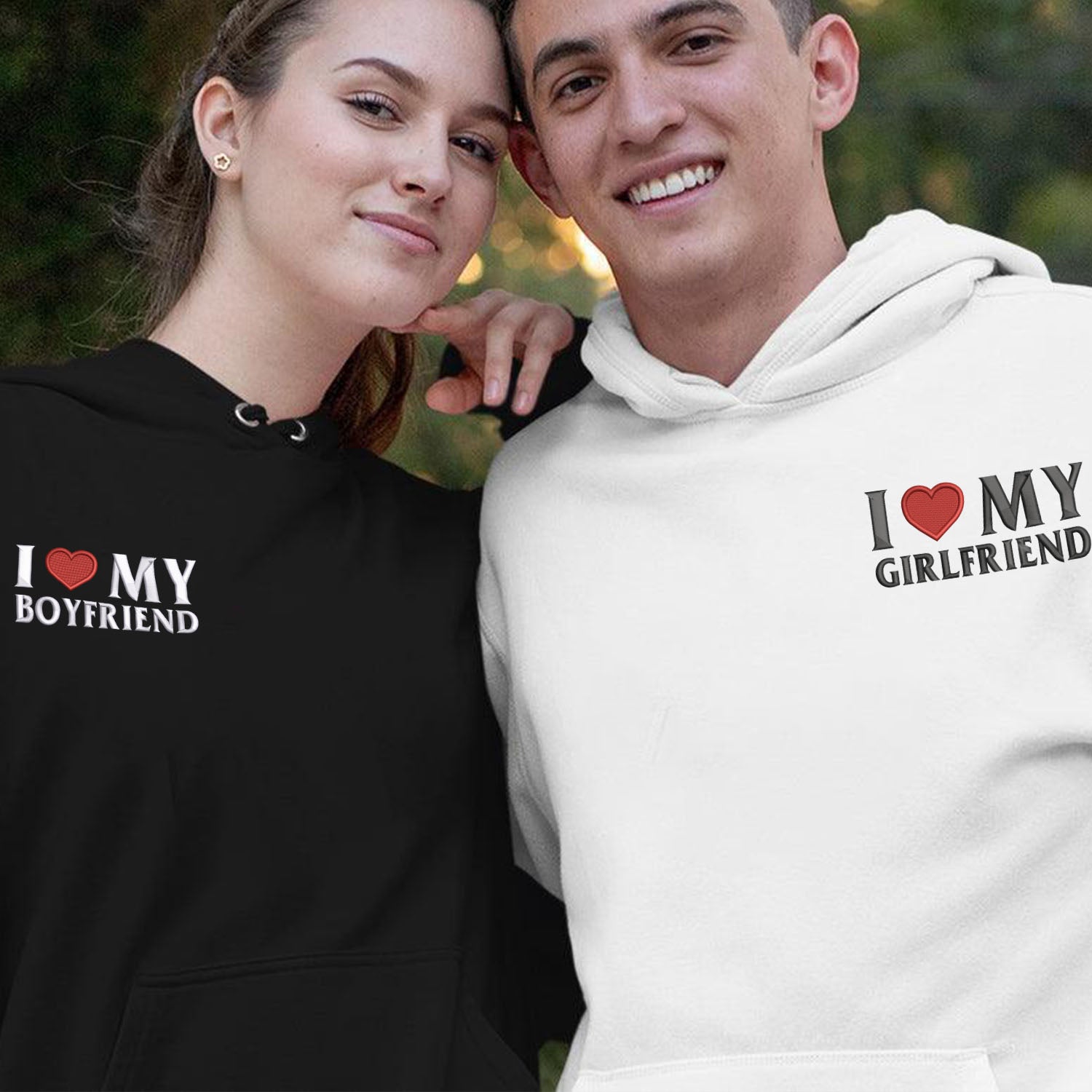 Individuell bestickte „I Love My Girlfriend“-Kapuzenpullover für Paare