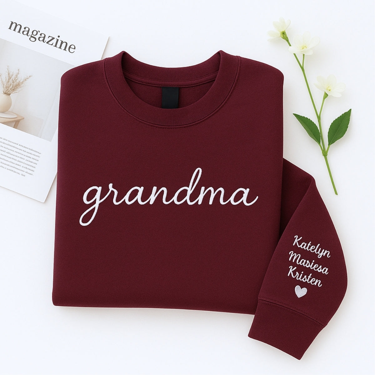 Grandma Christmas Sweatshirts - Personalized Grandchildren Names Crew Neck - Perfect Holiday Gift