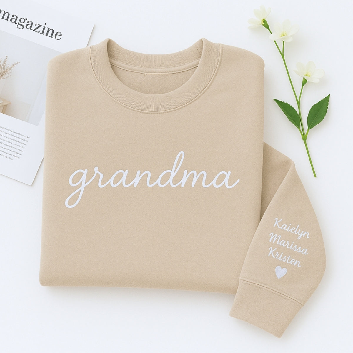 Grandma Christmas Sweatshirts - Personalized Grandchildren Names Crew Neck - Perfect Holiday Gift