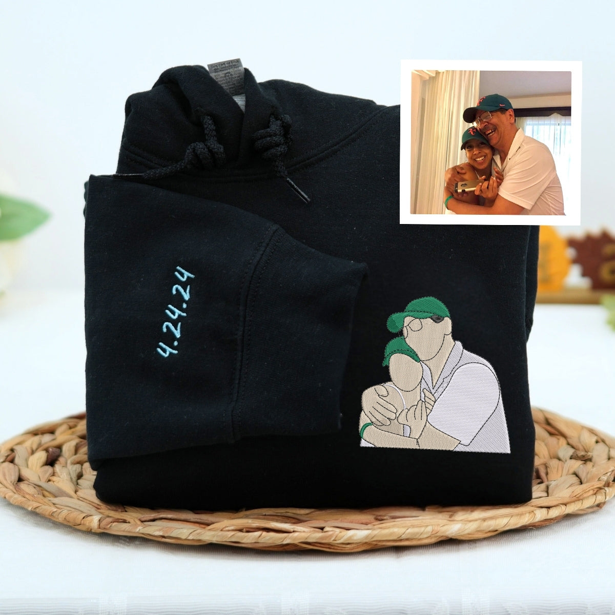 Grandpa Custom Portrait Hoodies - Grandfather Photo Embroidered Sweatshirts - Perfect Father's Day Gift