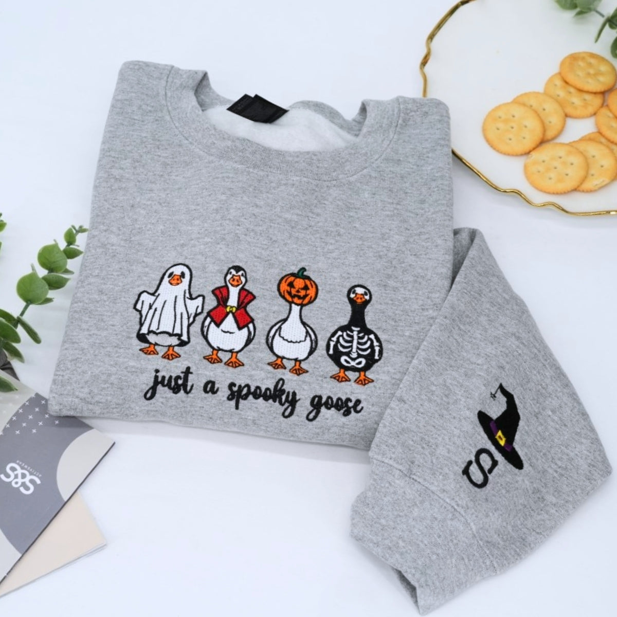 Halloween Custom Sweatshirts - Spooky Goose Embroidered Design - Cute Halloween Apparel