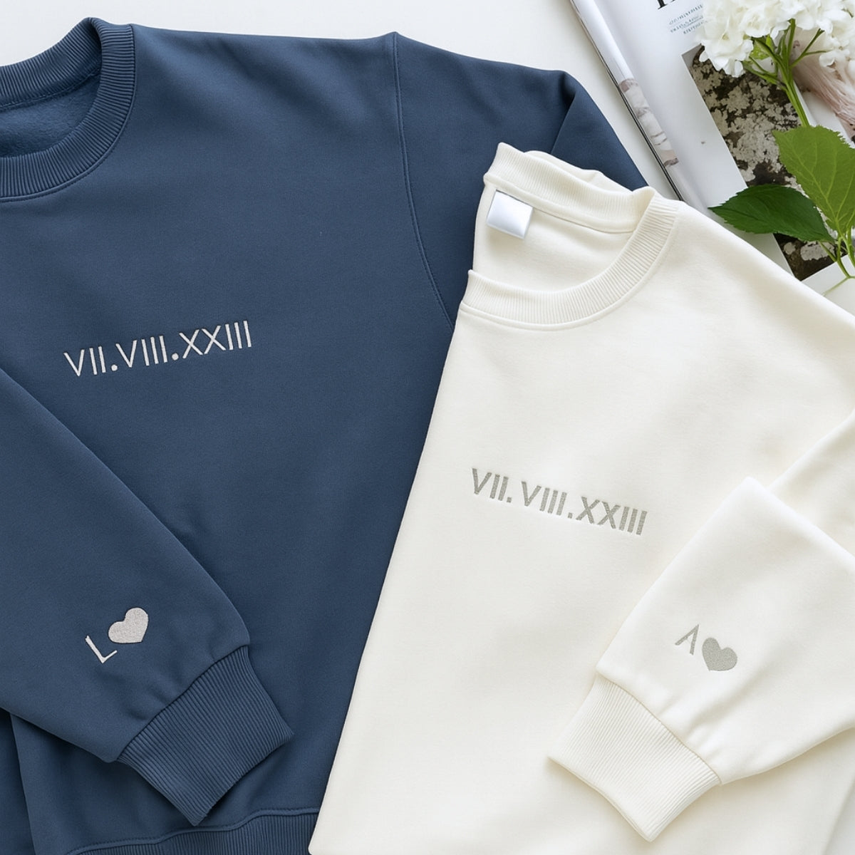 Matching Anniversary Hoodies - Custom Roman Numeral Couples Embroidered Sweatshirts - Wedding Gift