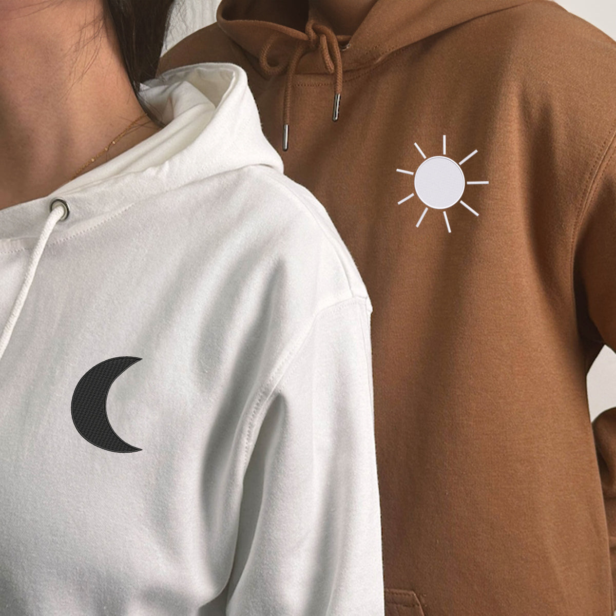Ensemble sweat à capuche brodé lune et soleil personnalisé