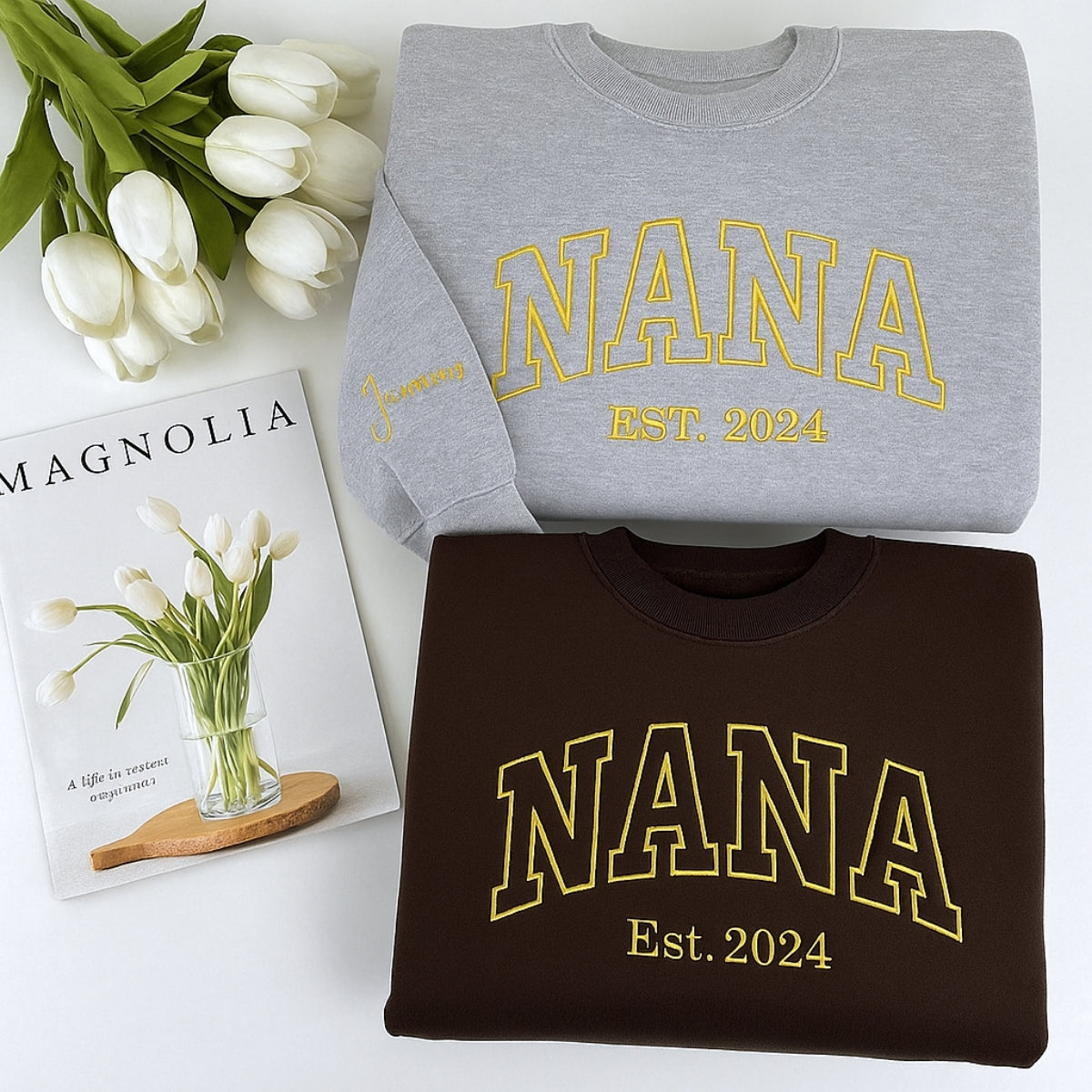 Nana Custom Hoodies - Grandma EST Year Embroidered Sweatshirts - Perfect Mother's Day Gift