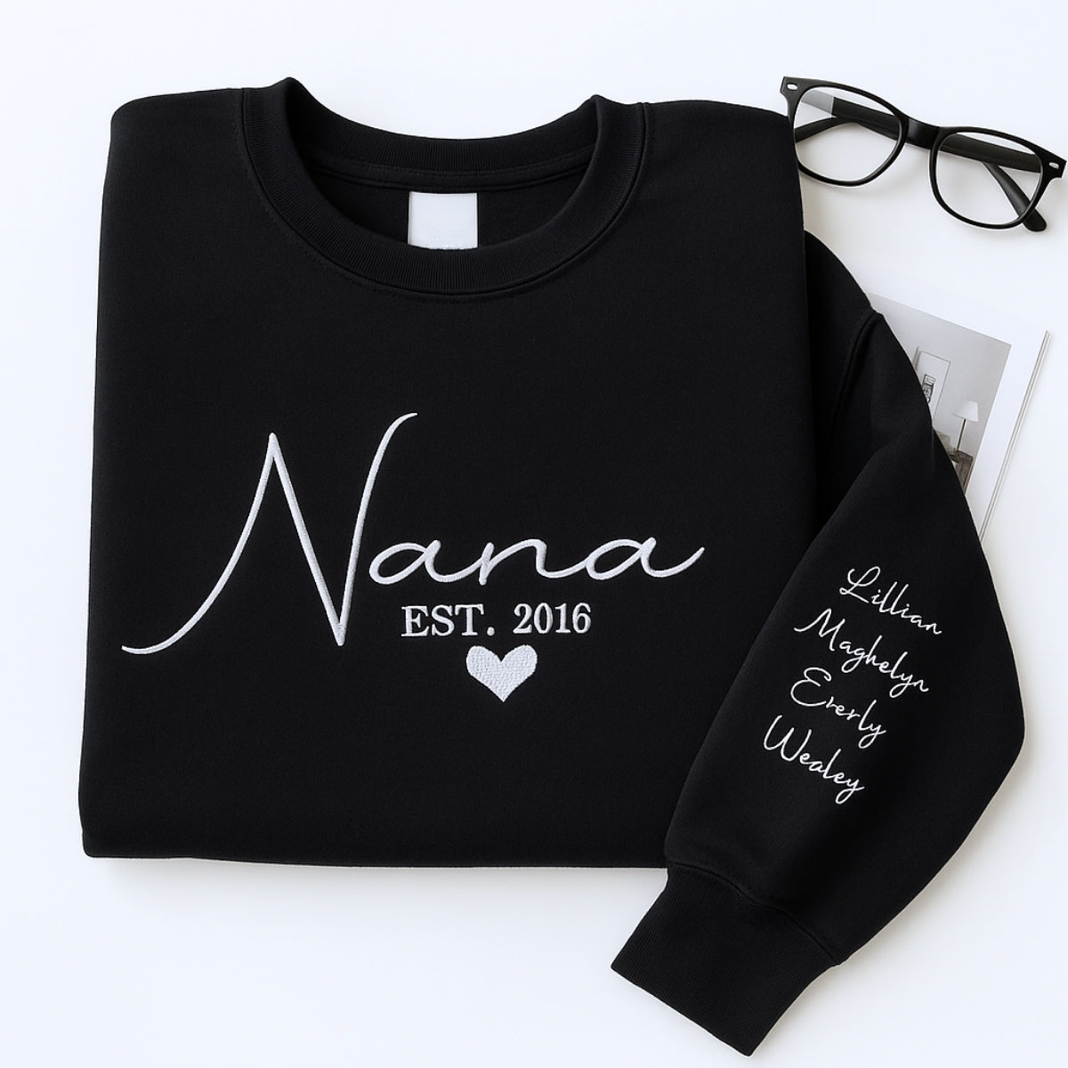 Nana Custom Sweatshirt - Personalized Grandma Embroidered Hoodie with Grandchildren Names - Perfect Grandmother Gift