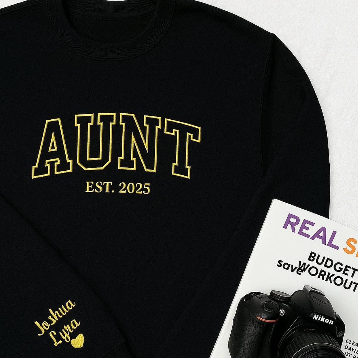 Personalized Aunt Hoodies - Custom EST Year & Name Embroidery - Premium Auntie Apparel Gift