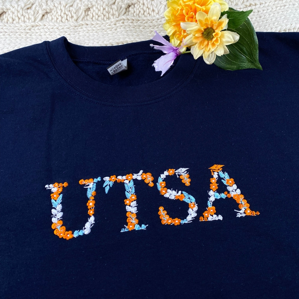 Personalized Botanical University Hoodies - Custom Floral Name Embroidered College Sweatshirts