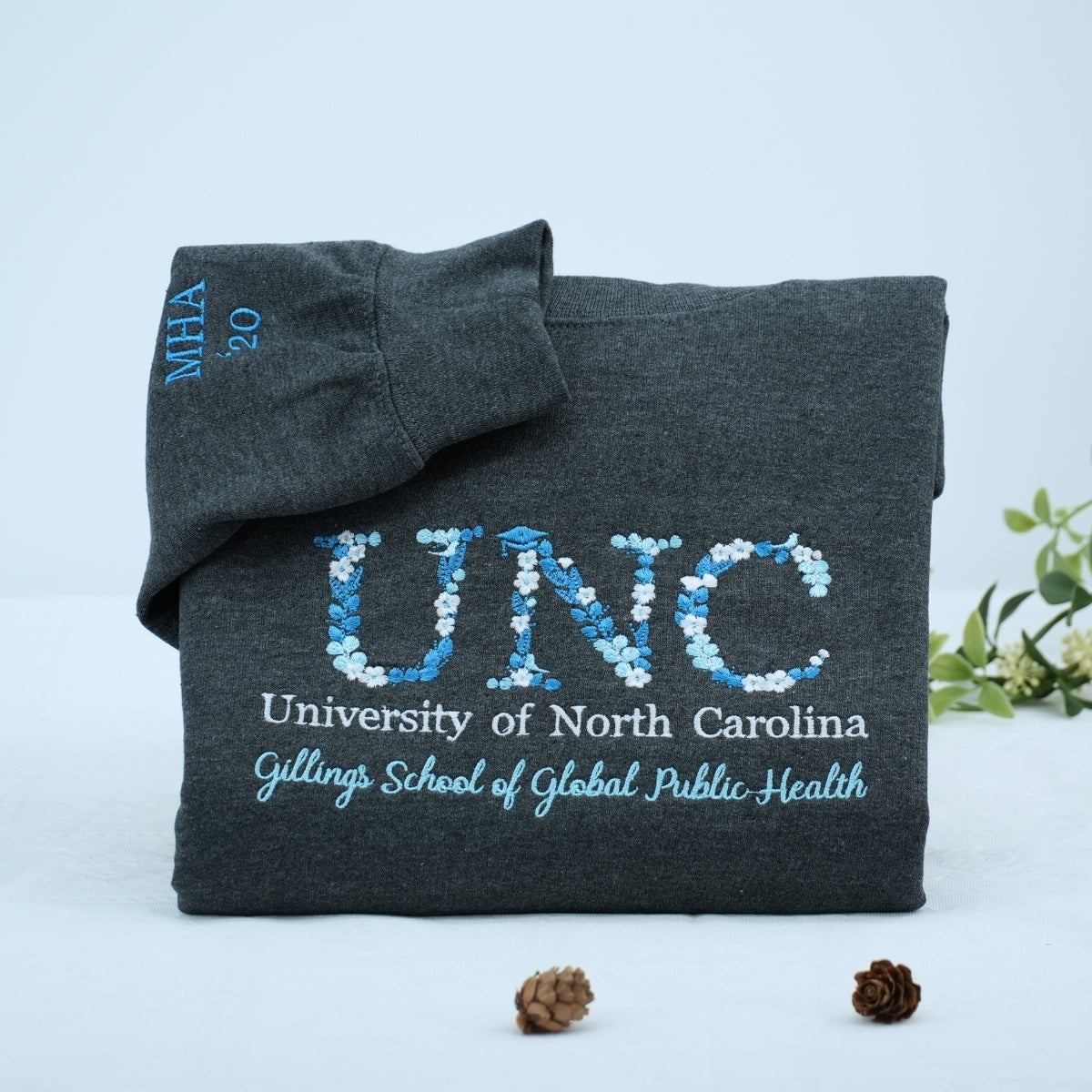 Personalized College Hoodies - Custom Floral Design Embroidered Sweatshirts - Unique Student Apparel