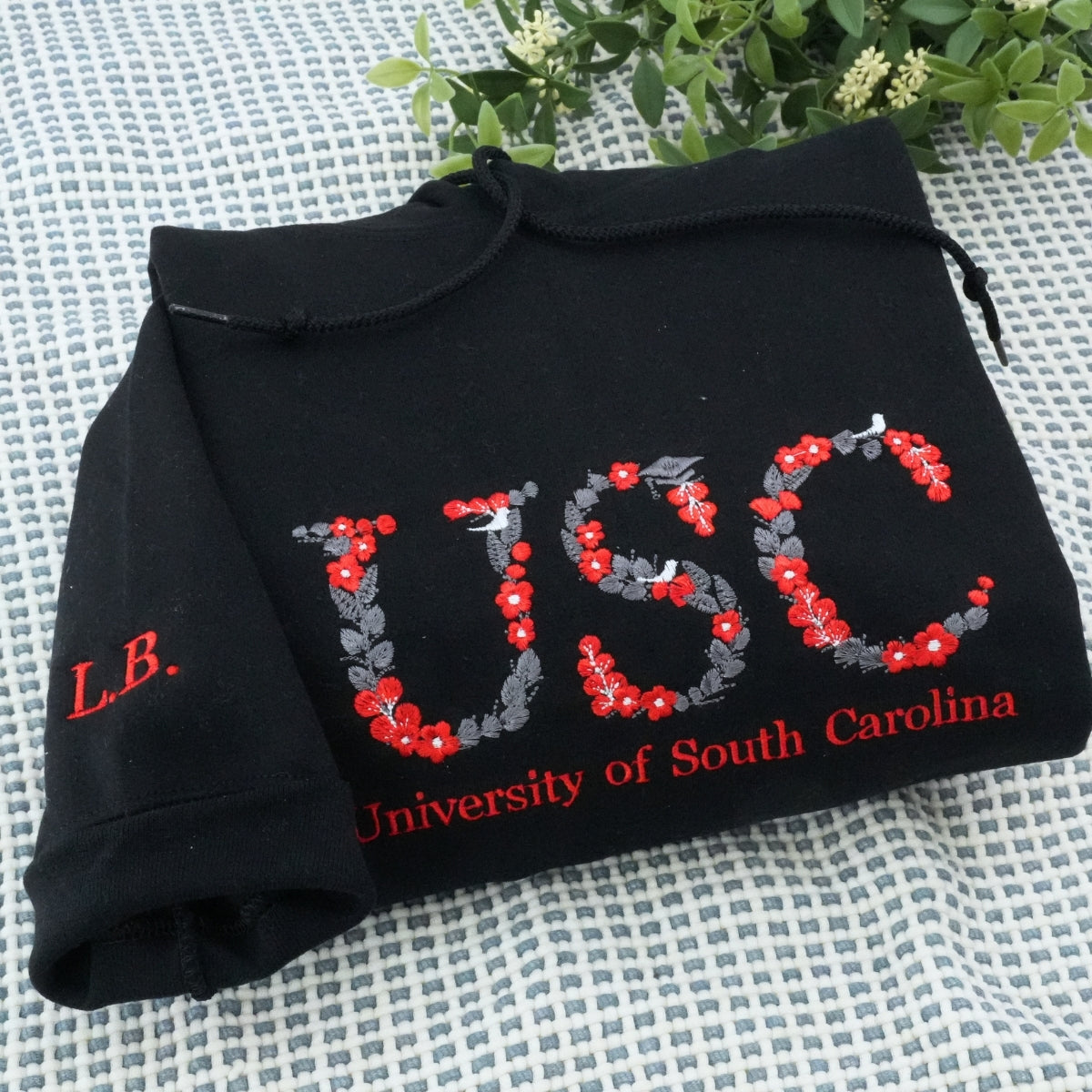 Personalized College Hoodies - Custom Floral Design Embroidered Sweatshirts - Unique Student Apparel